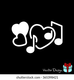 Web line icon. Notes and heart, melody of Love