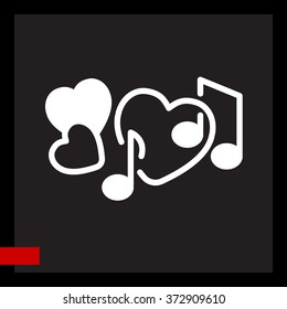 Web line icon. Notes and heart, melody of Love