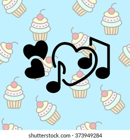 Web line icon. Notes and heart, melody of Love