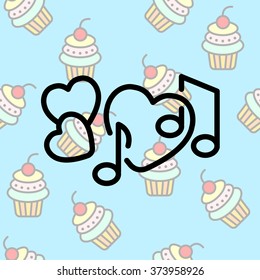 Web line icon. Notes and heart, melody of Love