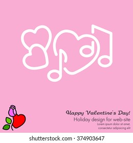Web line icon. Notes and heart, melody of Love