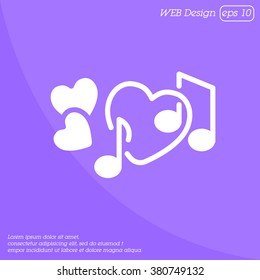 Web line icon. Notes and heart, melody of Love