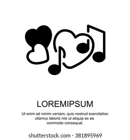 Web line icon. Notes and heart, melody of Love