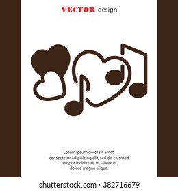 Web line icon. Notes and heart, melody of Love