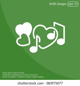 Web line icon. Notes and heart, melody of Love