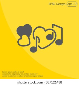 Web line icon. Notes and heart, melody of Love