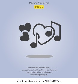 Web line icon. Notes and heart, melody of Love