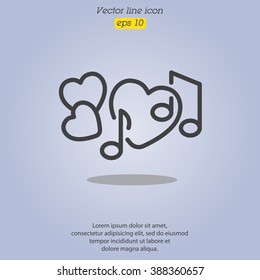 Web line icon. Notes and heart, melody of Love