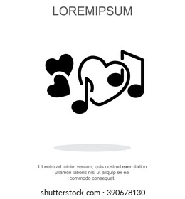 Web line icon. Notes and heart, melody of Love