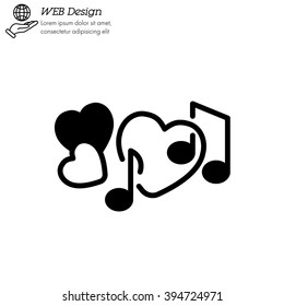 Web line icon. Notes and heart, melody of Love