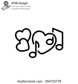 Web line icon. Notes and heart, melody of Love