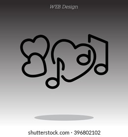 Web line icon. Notes and heart, melody of Love