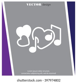 Web line icon. Notes and heart, melody of Love