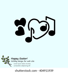 Web line icon. Notes and heart, melody of Love