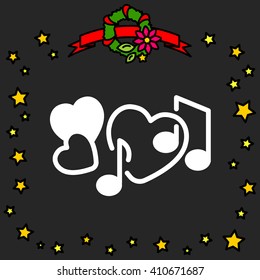 Web line icon. Notes and heart, melody of Love