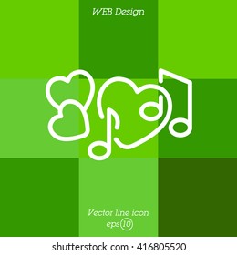 Web line icon. Notes and heart, melody of Love