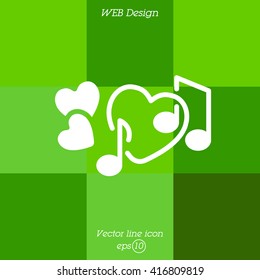 Web line icon. Notes and heart, melody of Love