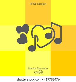 Web line icon. Notes and heart, melody of Love