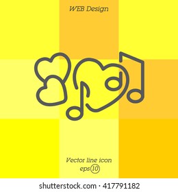 Web line icon. Notes and heart, melody of Love