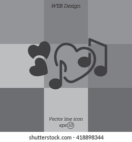 Web line icon. Notes and heart, melody of Love