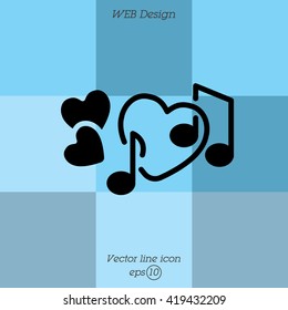 Web line icon. Notes and heart, melody of Love