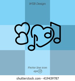 Web line icon. Notes and heart, melody of Love