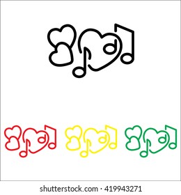 Web line icon. Notes and heart, melody of Love