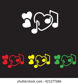 Web line icon. Notes and heart, melody of Love
