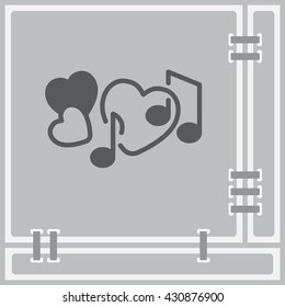 Web line icon. Notes and heart, melody of Love