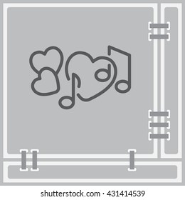 Web line icon. Notes and heart, melody of Love