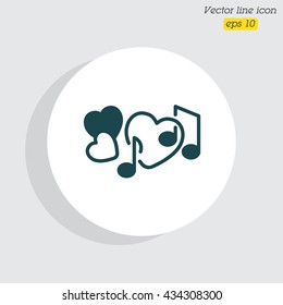 Web line icon. Notes and heart, melody of Love