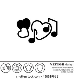 Web line icon. Notes and heart, melody of Love