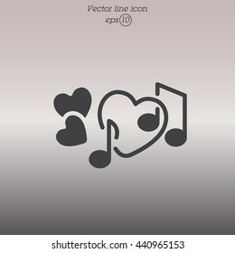 Web line icon. Notes and heart, melody of Love