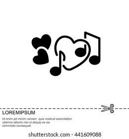 Web line icon. Notes and heart, melody of Love