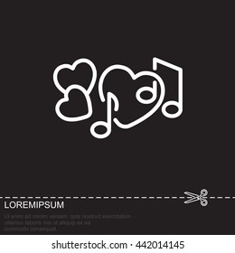 Web line icon. Notes and heart, melody of Love