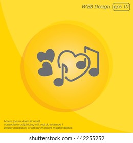 Web line icon. Notes and heart, melody of Love