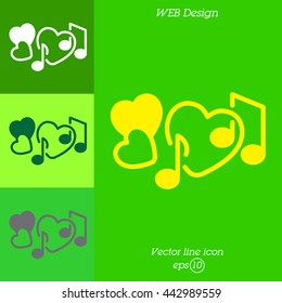 Web line icon. Notes and heart, melody of Love