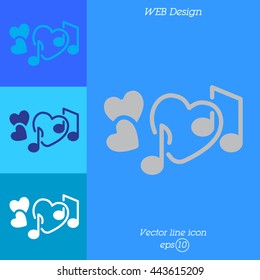 Web line icon. Notes and heart, melody of Love
