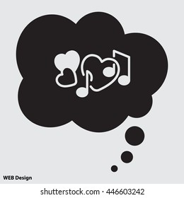Web line icon. Notes and heart, melody of Love