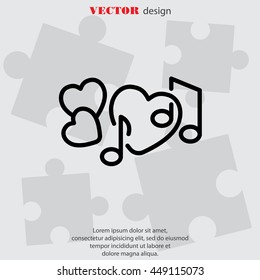 Web line icon. Notes and heart, melody of Love