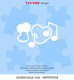 Web line icon. Notes and heart, melody of Love