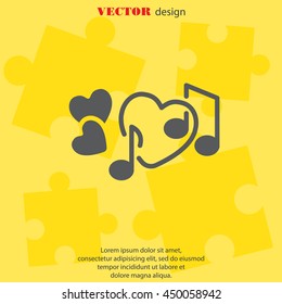 Web line icon. Notes and heart, melody of Love