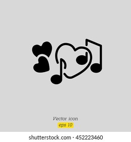 Web line icon. Notes and heart, melody of Love