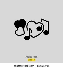 Web line icon. Notes and heart, melody of Love