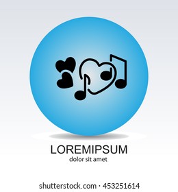 Web line icon. Notes and heart, melody of Love