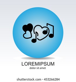 Web line icon. Notes and heart, melody of Love