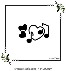 Web line icon. Notes and heart, melody of Love