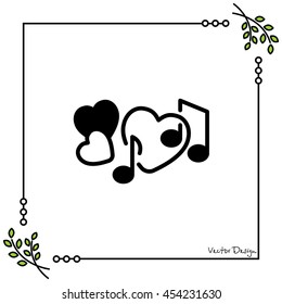 Web line icon. Notes and heart, melody of Love