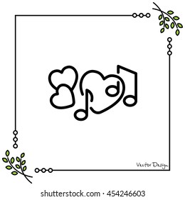 Web line icon. Notes and heart, melody of Love