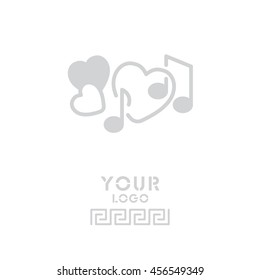 Web line icon. Notes and heart, melody of Love